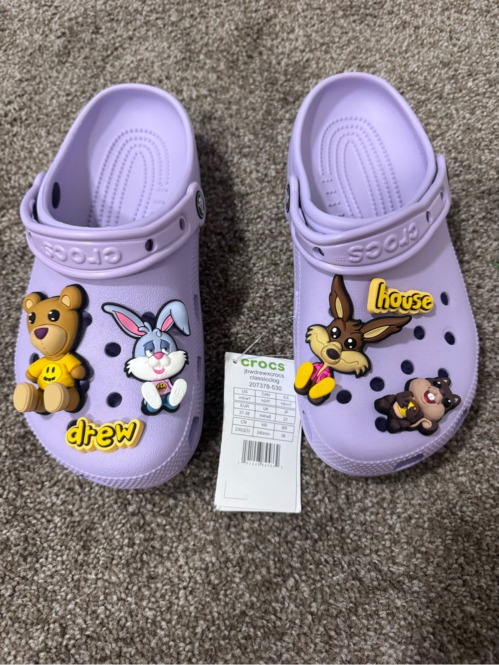 Justin Bieber x Crocs X Drew house lavender classic Crocs- M5/W7 NWT - Picture 2 of 5